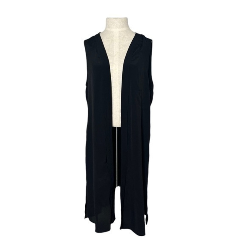Trouvé black long sleeveless, rayon cardigan size medium.